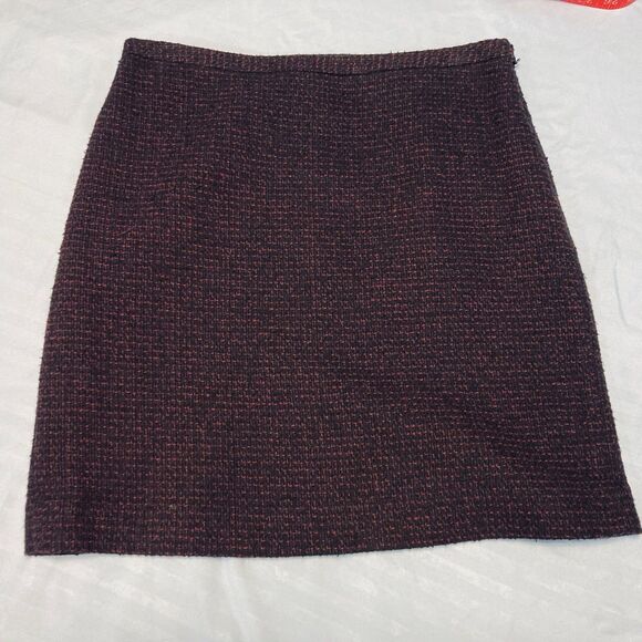 LOFT Lined Wool Blend Skirt Size 4 Black Red Tweed Dark Academia Classic Preppy - Picture 1 of 10
